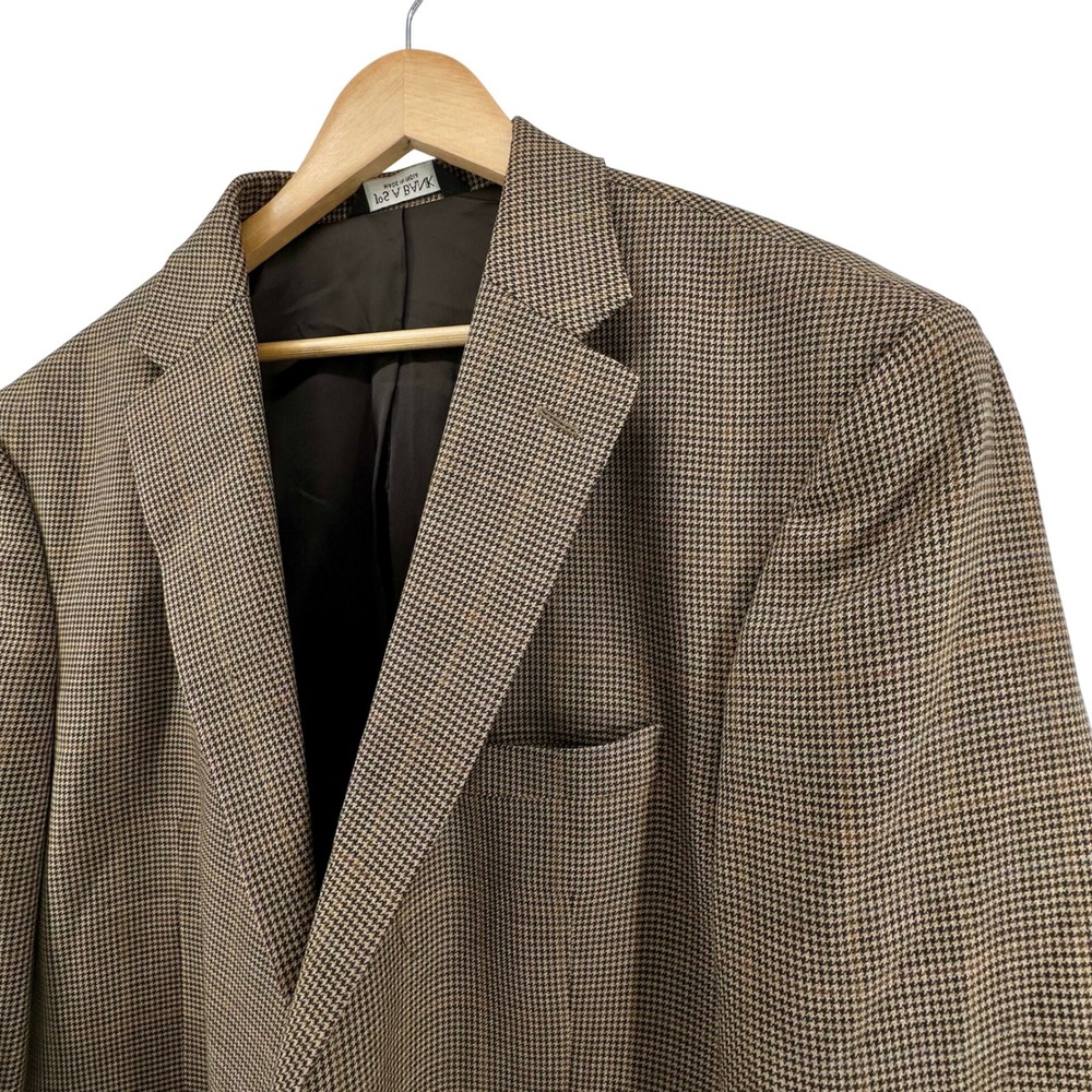 Jos A Bank Traveler Collection Mens 46R Brown Wool Houndstooth Sport Coat Blazer